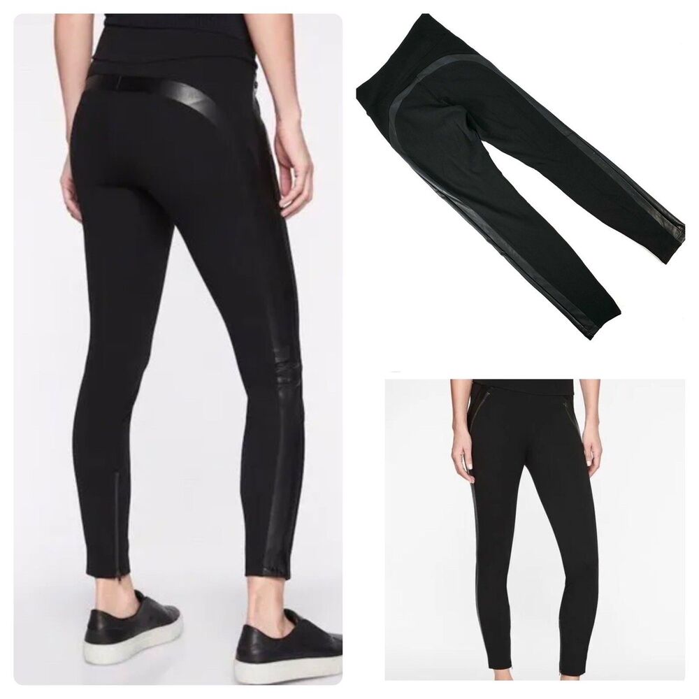 Athleta Sienna Women Size 6 Black Side Stripe Ponte Pants Moto Leggings